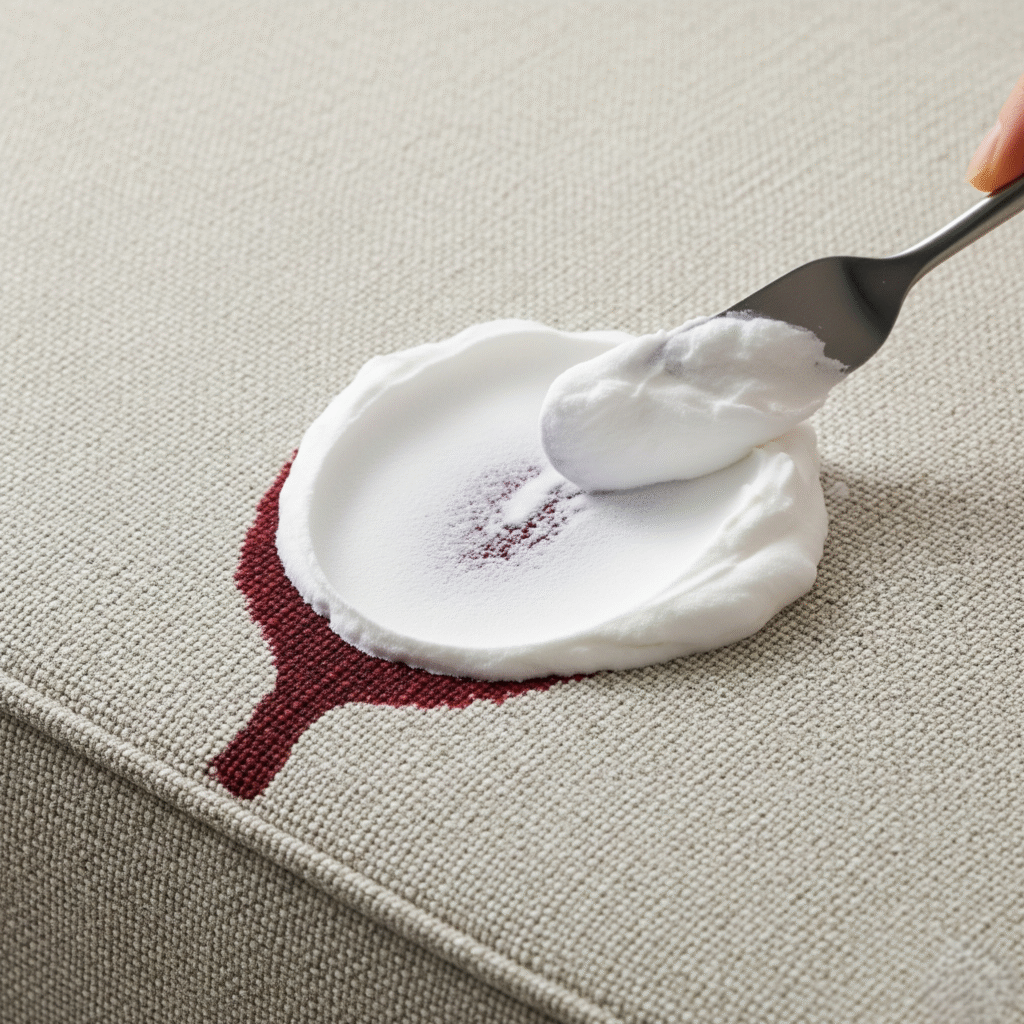 How to Remove Red Wine Stains from Upholstery Fast for the North Bay Area 1 Baking soda paste applied to a wine stain on a couch