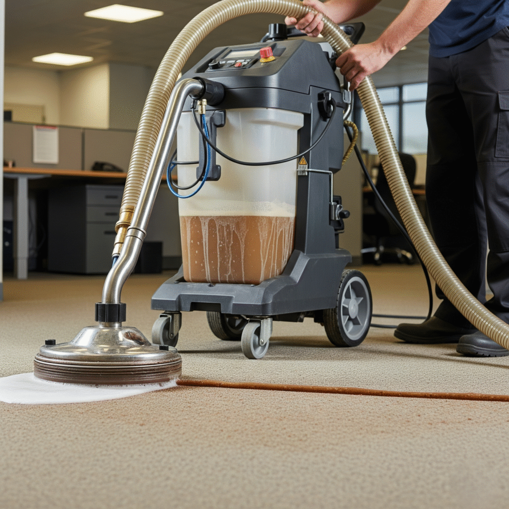 How Commercial Carpet Cleaning Improves Office Air Quality Across the North Bay Area 1 extracting water and dirt from office carpet