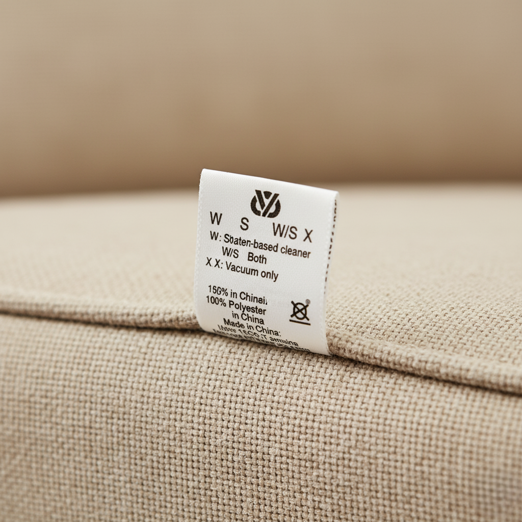 A close up shot of fabric codes on an upholstery tag.