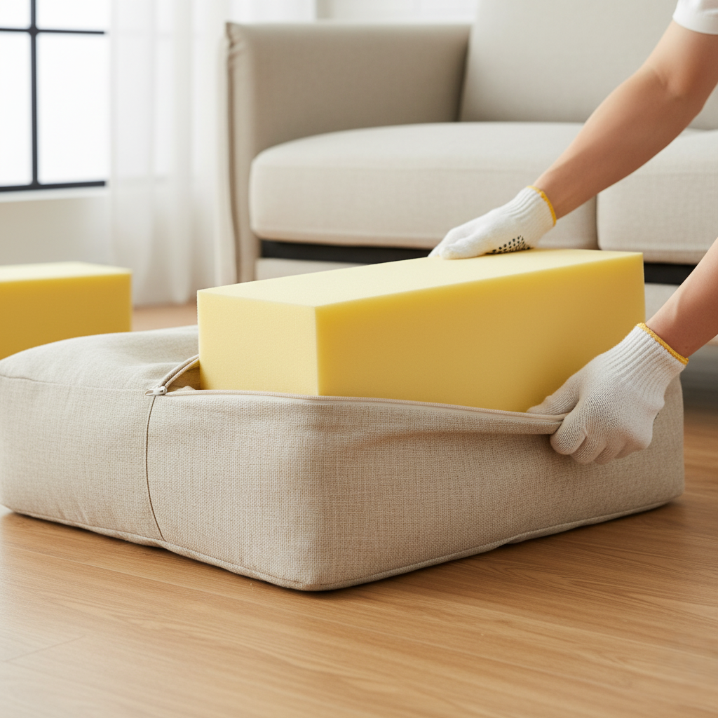 New foam inserts being added to cushion covers.