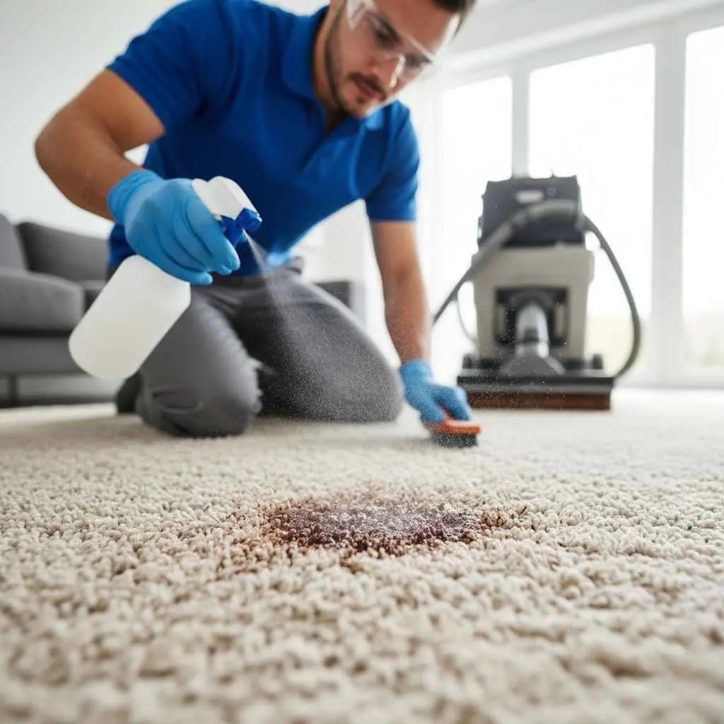 How to Prepare for Professional Carpet Cleaning in the North Bay Area 2 Technician treating a carpet stain professionally (2)