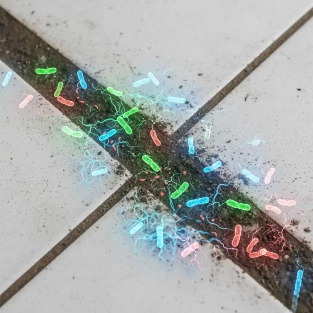 grout close up showing bacteria illustration
