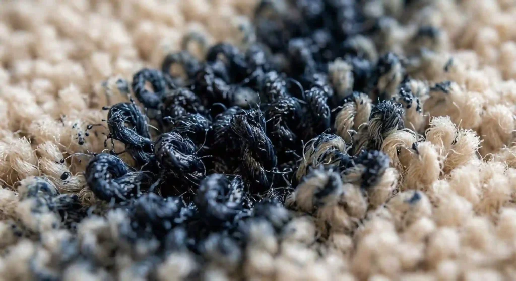carpet fibers with ink stain absorbed into the material.