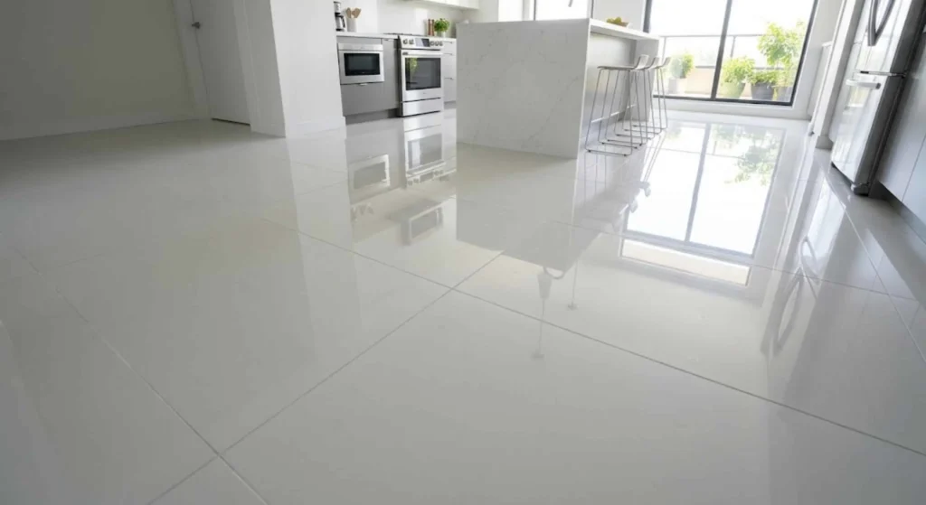 clean, shiny tile floor in kitchen or bathroom