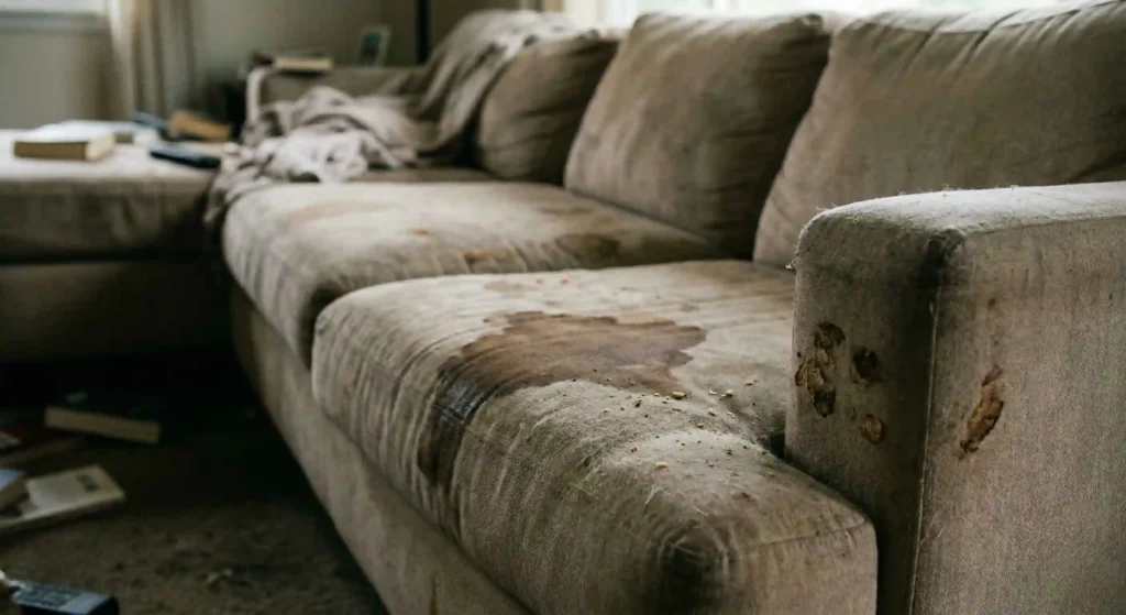 stained couch before cleaning