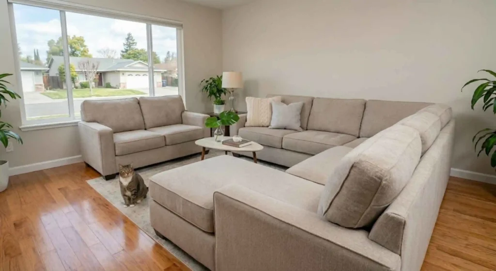 fresh, clean sofa in living room