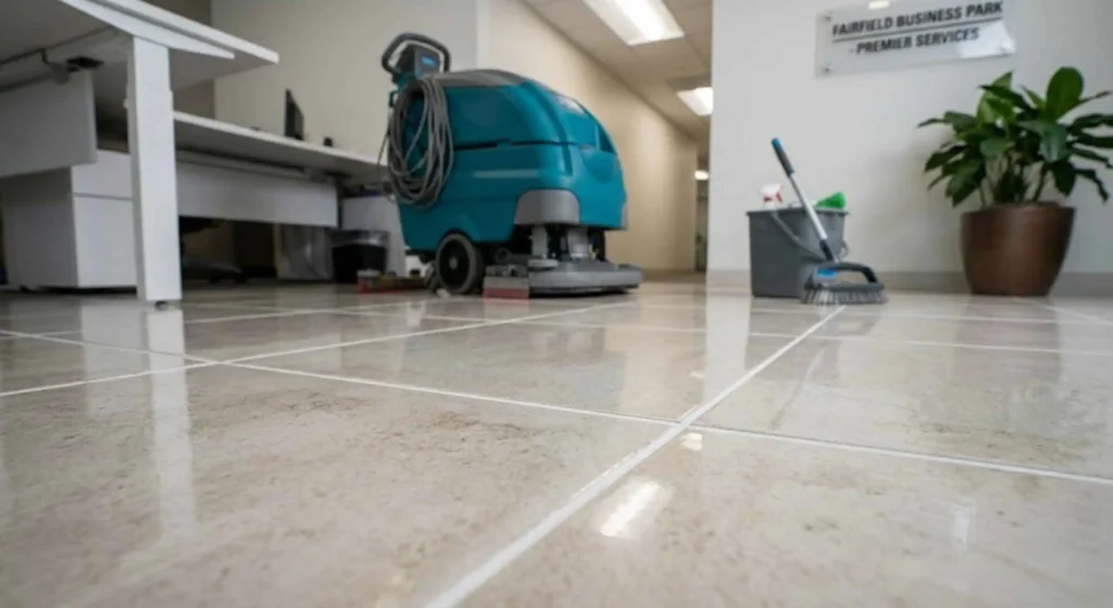 Clean and polished office floors after commercial cleaning in Fairfield