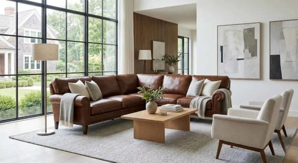 Freshly cleaned leather sofa in modern Fairfield living room