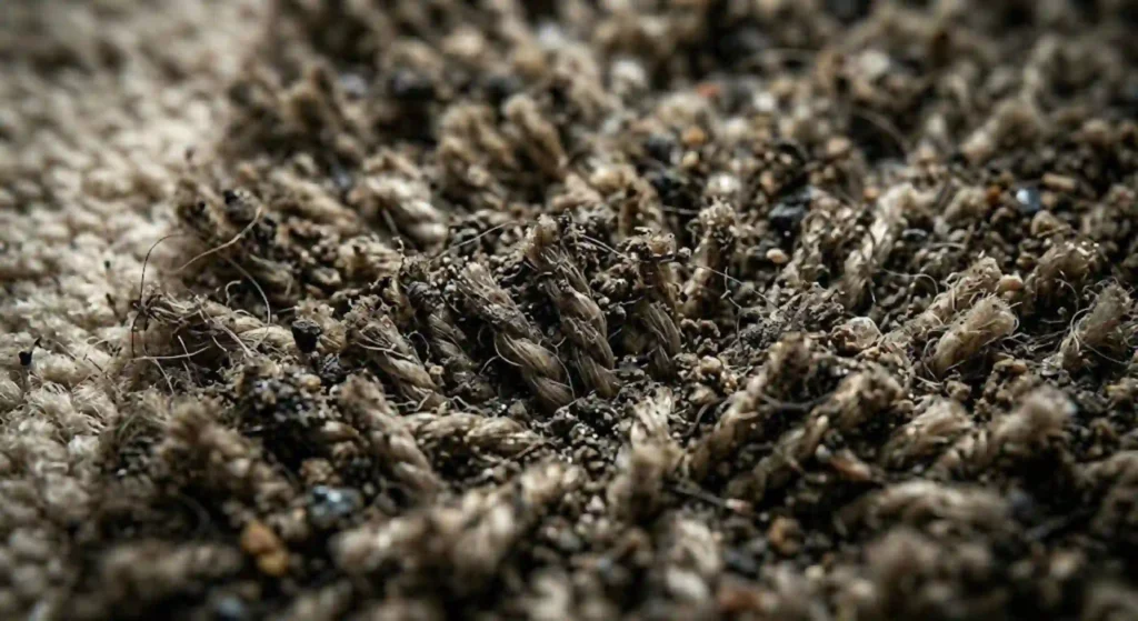 dirty carpet fibers close up