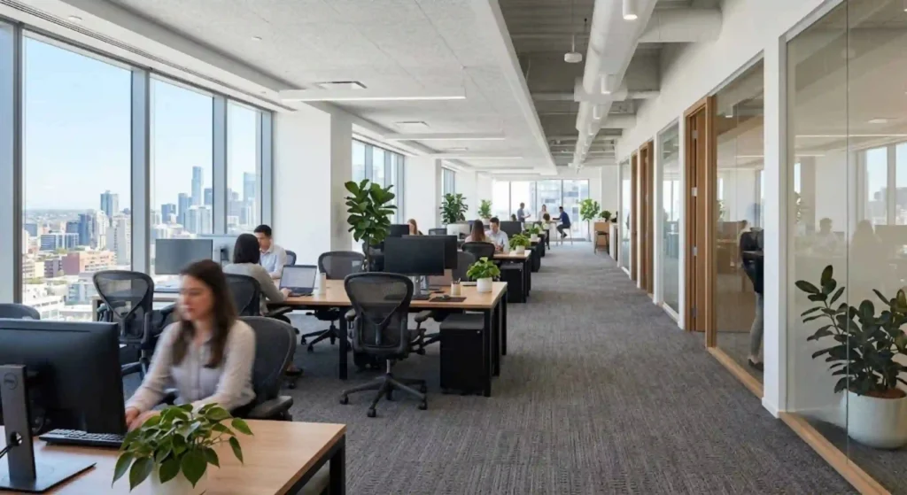 Freshly cleaned commercial office carpets